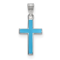 Sterling Silver Rhodium-plated Blue Enameled Cross Charm view 1