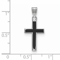 Sterling Silver Rhodium-plated Black Enameled Cross Charm view 4