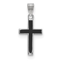 Sterling Silver Rhodium-plated Black Enameled Cross Charm view 1