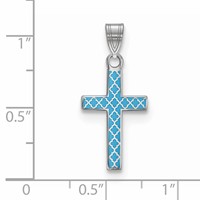 Sterling Silver Rhodium-plated Blue Enameled Cross Hatch Cross Charm view 3