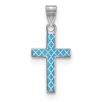 Sterling Silver Rhodium-plated Blue Enameled Cross Hatch Cross Charm view 1