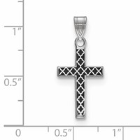 Sterling Silver Rhodium-plated Black Enameled Cross Hatch Cross Charm view 4