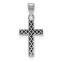 Sterling Silver Rhodium-plated Black Enameled Cross Hatch Cross Charm view 1