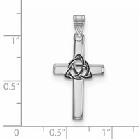 Sterling Silver Rhodium-plated Black Enameled Trilogy Cross Charm view 3