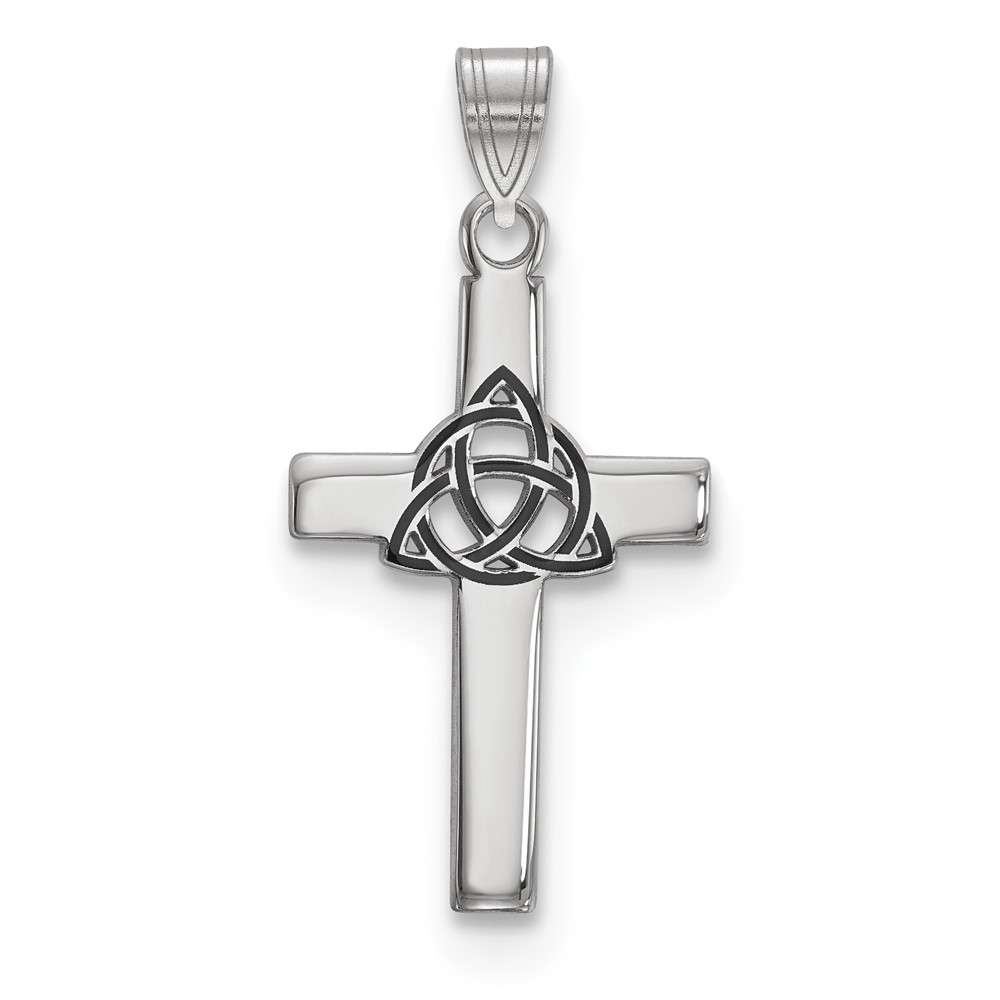 Sterling Silver Rhodium-plated Black Enameled Trilogy Cross Charm