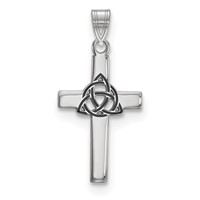 Sterling Silver Rhodium-plated Black Enameled Trilogy Cross Charm view 1
