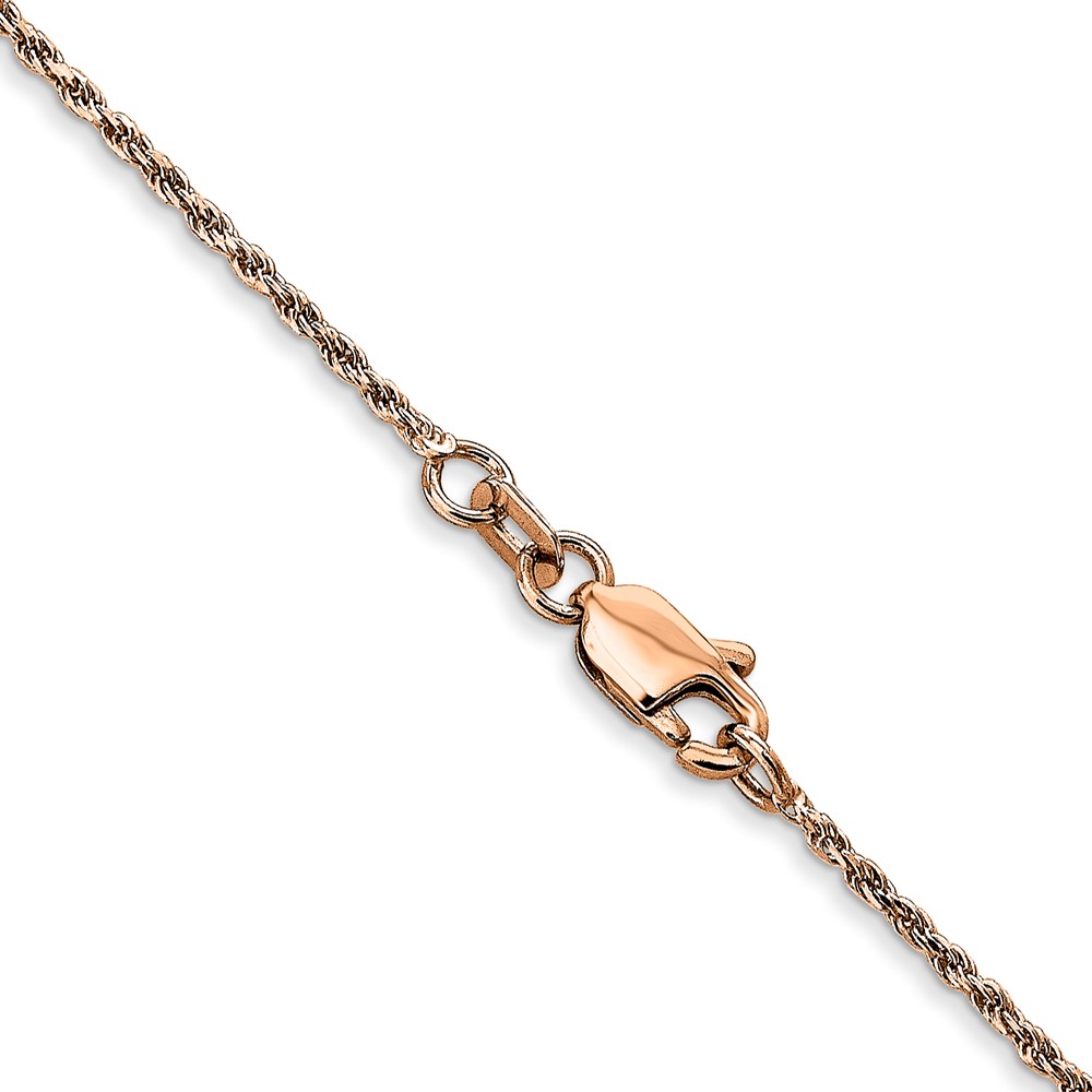 14K Rose Gold 18 inch 1mm Diamond-cut Man Made Rope with Lobster Clasp Chain (R010-18)