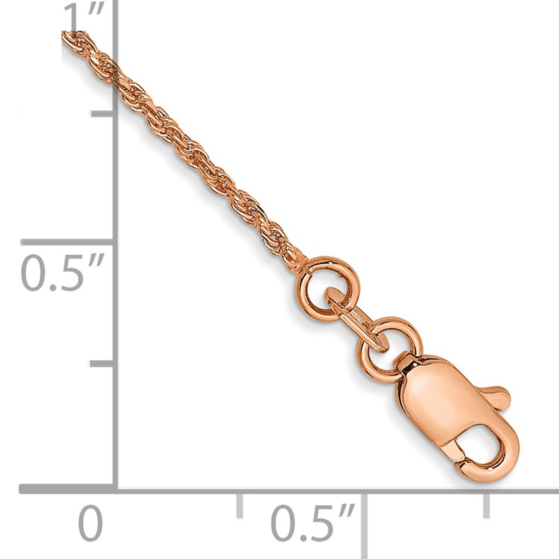 14K Rose Gold 7 inch 1mm Diamond-cut Man Made Rope with Lobster Clasp Chain