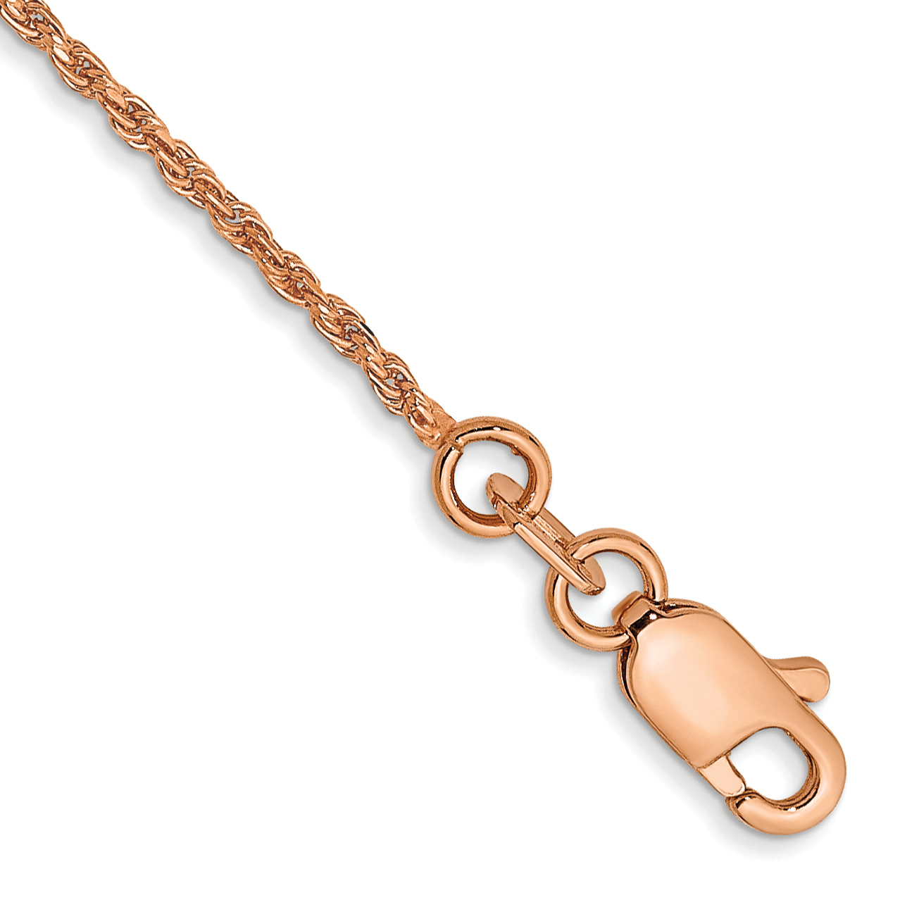 14K Rose Gold 7 inch 1mm Diamond-cut Man Made Rope with Lobster Clasp Chain R010 main product image