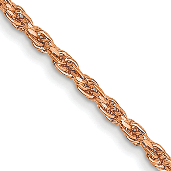 14K Rose Gold 18 inch 1mm Diamond-cut Man Made Rope with Lobster Clasp Chain (R010-18)