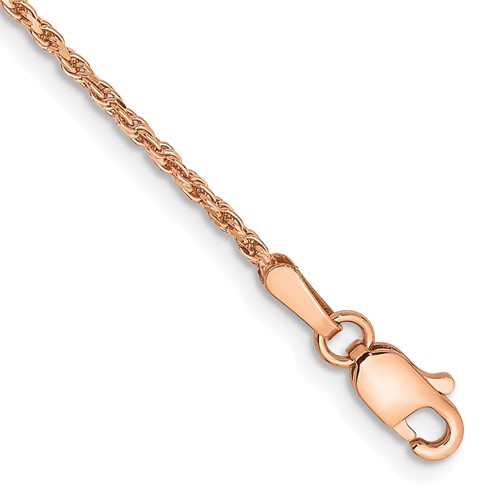 14K Rose Gold 1.5mm Diamond-cut Man Made Rope Chain with Lobster Clasp, 7"
