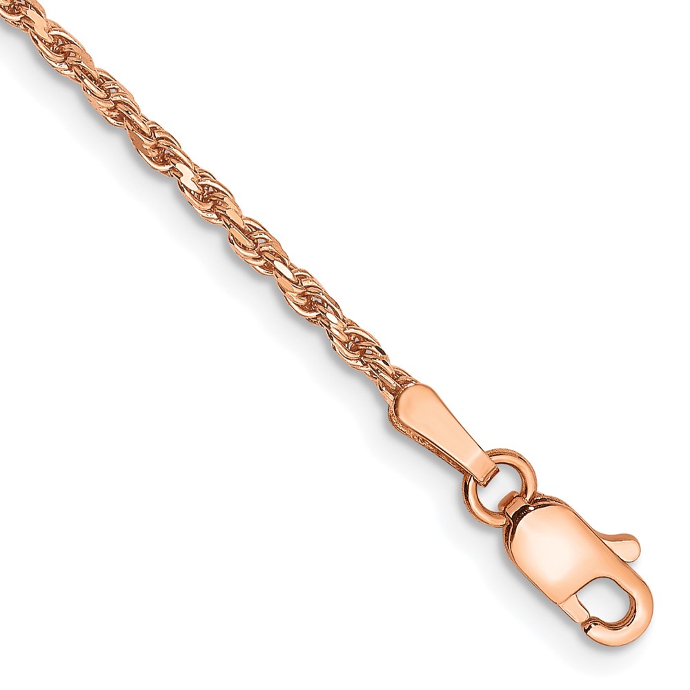 14K Rose Gold 9 inch 1.8mm Diamond-cut Man Made Rope with Lobster Clasp Anklet (R014-9)