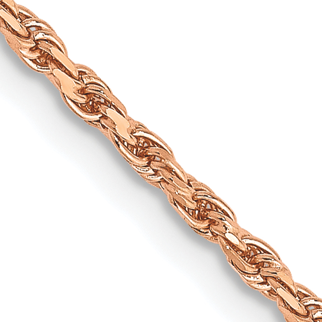 14K Rose Gold 18 inch 1.8mm Diamond-cut Man Made Rope with Lobster Clasp Chain (R014-18)