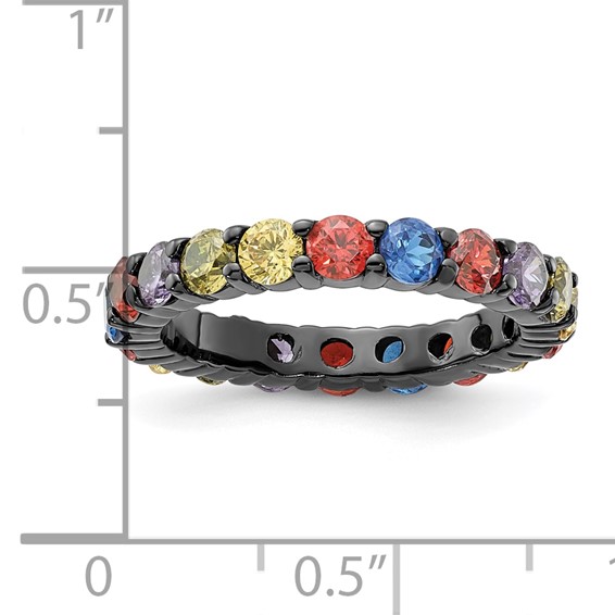 Sterling Silver Black Rhodium-plated Multicolored CZ Band