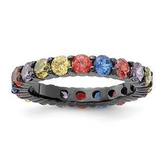 Sterling Silver Black Rhodium-plated Multicolored CZ Band