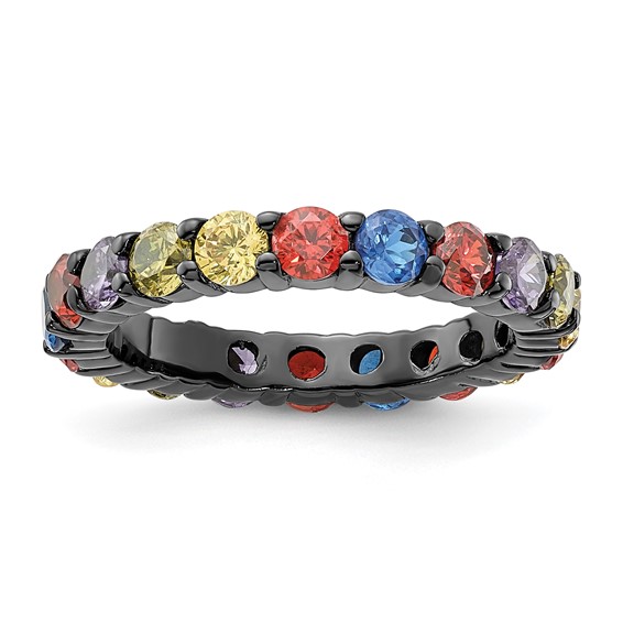 Sterling Silver Black Rhodium-plated Multicolored CZ Band
