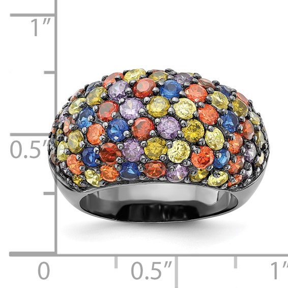 Sterling Silver Black Rhodium-plated Multicolored CZ Ring