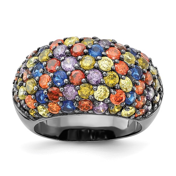 Sterling Silver Black Rhodium-plated Multicolored CZ Ring