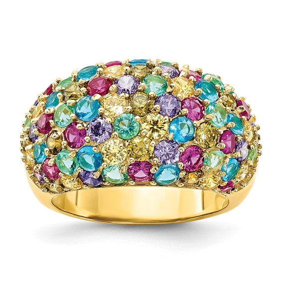 Sterling Silver Gold-plated Multicolored CZ Ring
