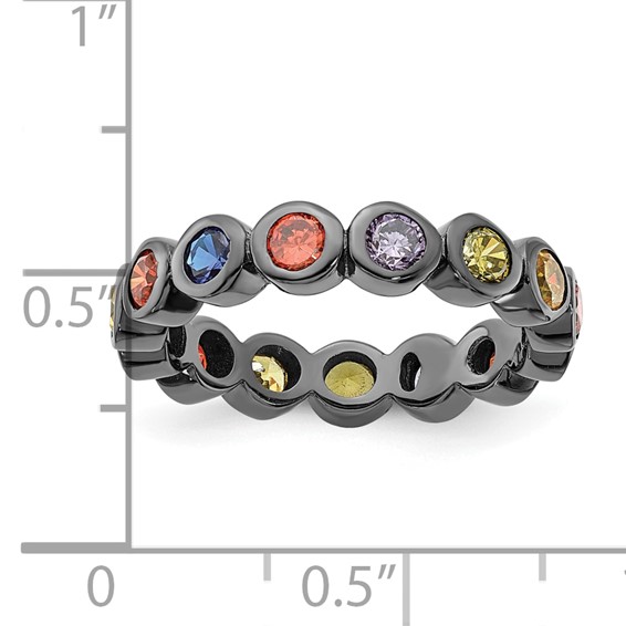 Sterling Silver Black Rhodium-plated Multicolored CZ Band