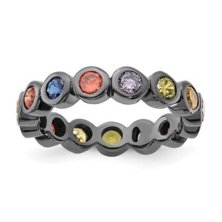 Sterling Silver Black Rhodium-plated Multicolored CZ Band