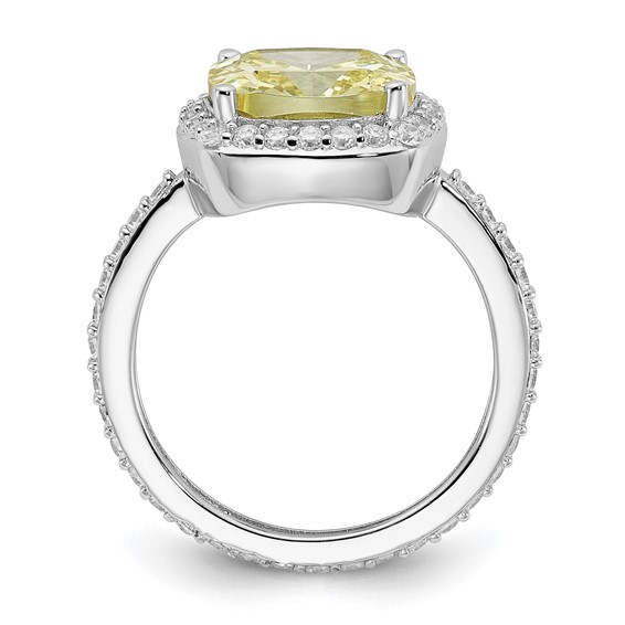 Sterling Silver Rhodium-plated Rose-cut Canary Yellow CZ Center and Clear CZ Ring