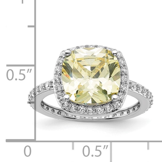 Sterling Silver Rhodium-plated Rose-cut Canary Yellow CZ Center and Clear CZ Ring