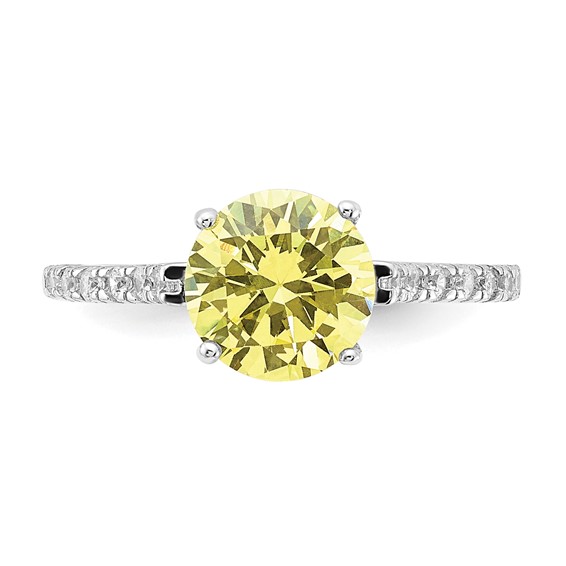 Sterling Silver Rhodium-plated Clear CZ and Yellow Center CZ Ring