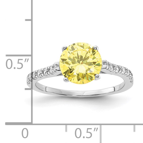 Sterling Silver Rhodium-plated Clear CZ and Yellow Center CZ Ring
