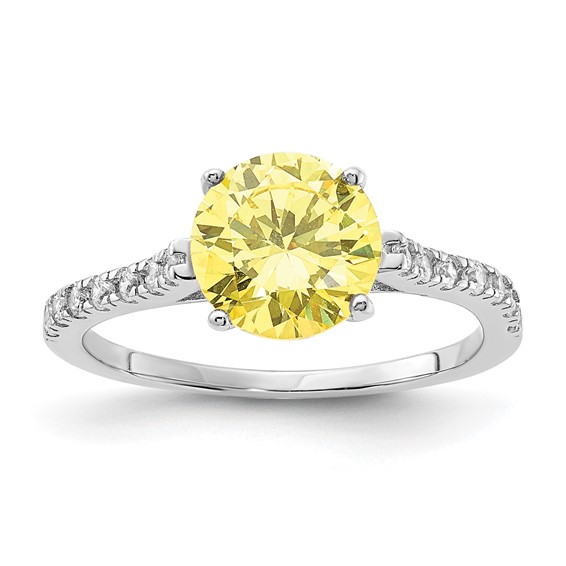 Sterling Silver Rhodium-plated Clear CZ and Yellow Center CZ Ring