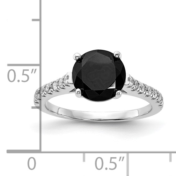 Sterling Silver Rhodium-plated Black and White CZ Ring