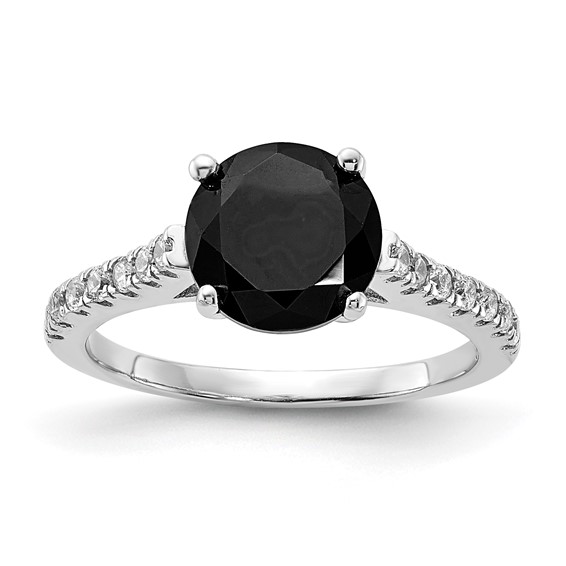Sterling Silver Rhodium-plated Black and White CZ Ring