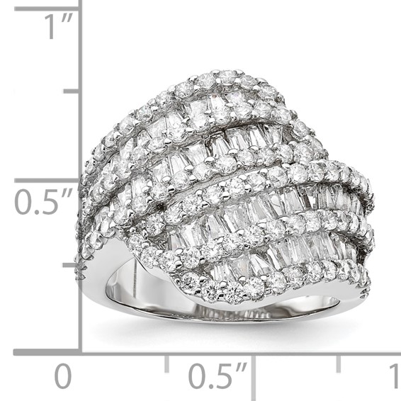 Sterling Silver Rhodium-plated Fancy CZ Ring