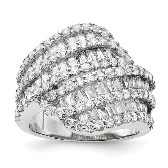 Sterling Silver Rhodium-plated Fancy CZ Ring