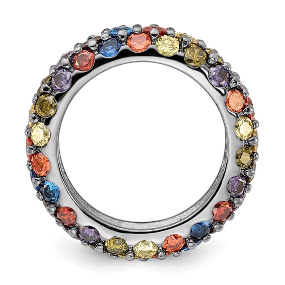 Sterling Silver Black Rhodium-plated Multicolored CZ Band