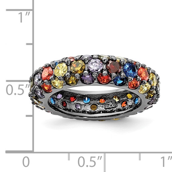 Sterling Silver Black Rhodium-plated Multicolored CZ Band
