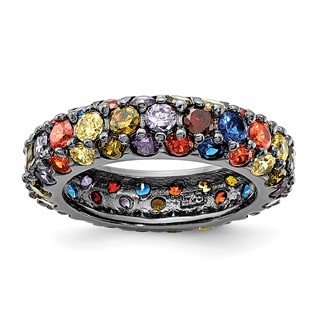 Sterling Silver Black Rhodium-plated Multicolored CZ Band