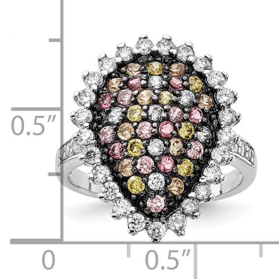 Sterling Silver Rhodium-plated & Black Rhodium-plated Multicolored CZ Ring