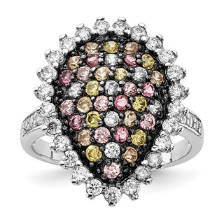Sterling Silver Rhodium-plated & Black Rhodium-plated Multicolored CZ Ring