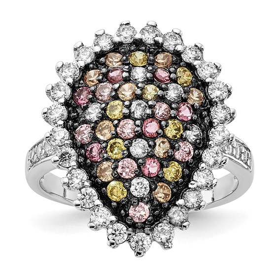 Sterling Silver Rhodium-plated & Black Rhodium-plated Multicolored CZ Ring