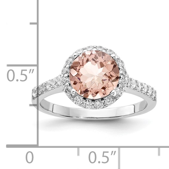 Sterling Silver Rhodium-plated Morganite Glass Center and CZ Halo Ring