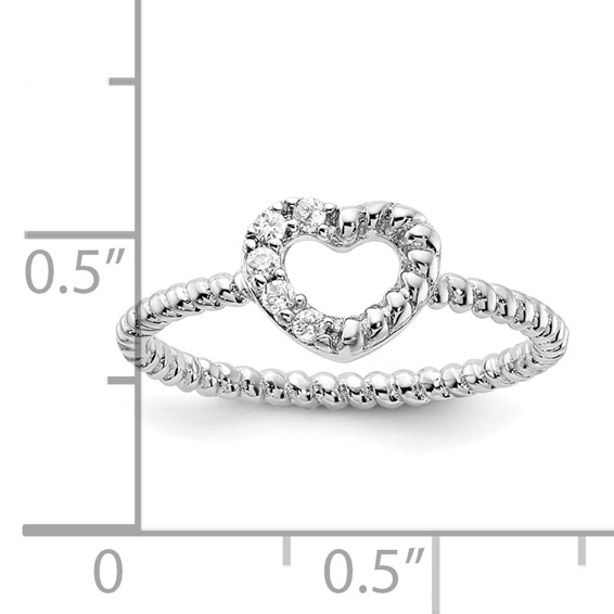 Sterling Silver Rhodium-plated CZ Heart Ring