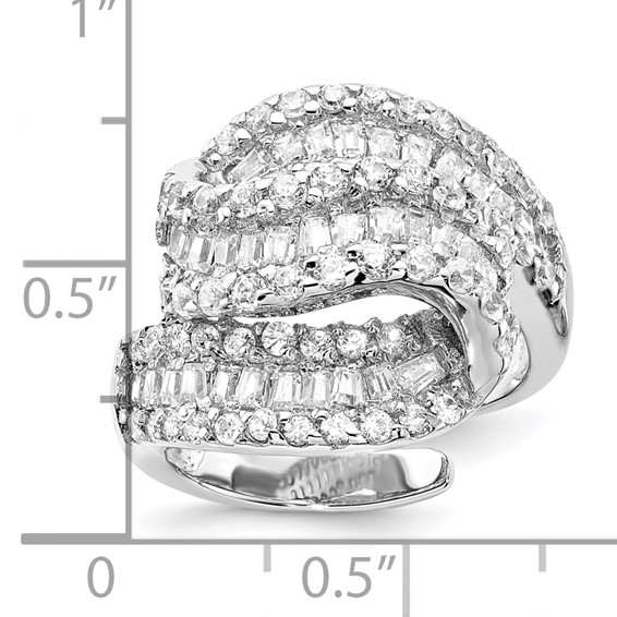 SS RHODIUM PLATE WHITE CZ RIGHT HAND RING WITH TAPER BAGUETTES-5
