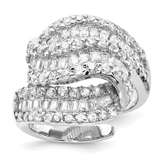 SS RHODIUM PLATE WHITE CZ RIGHT HAND RING WITH TAPER BAGUETTES-5