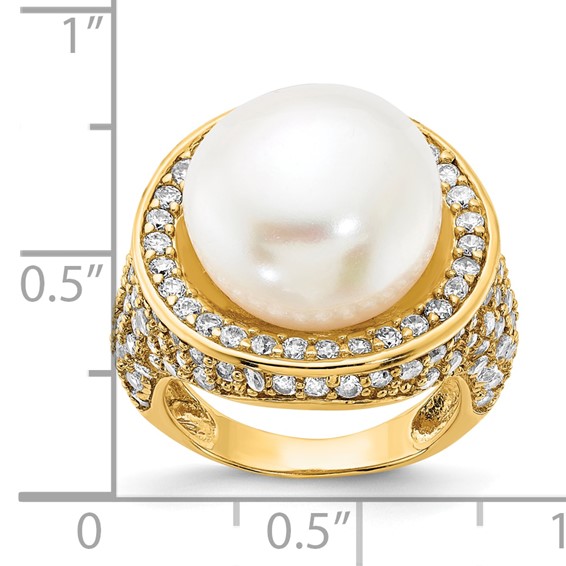 Sterling Silver Gold-plated Freshwater Cultured Pearl & CZ Ring