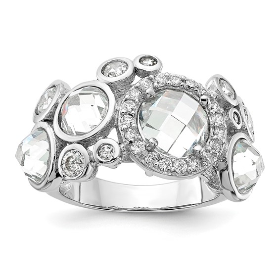 Sterling Silver Rhodium-plated CZ Fancy Design Ring