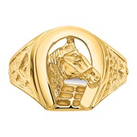 IB Goodman 14K Yellow Gold Polished Horseshoe Ring with Horse in Center Mens view 5