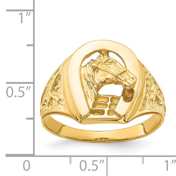 IB Goodman 14k Polished Horseshoe with Horse in Center Mens Ring