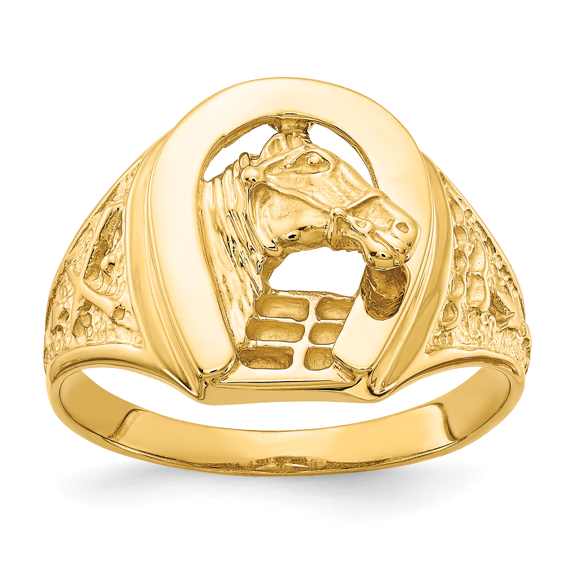 10k Polished Horseshoe with Horse in Center Ring (10R1)