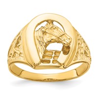 IB Goodman 14K Yellow Gold Polished Horseshoe Ring with Horse in Center Mens view 1